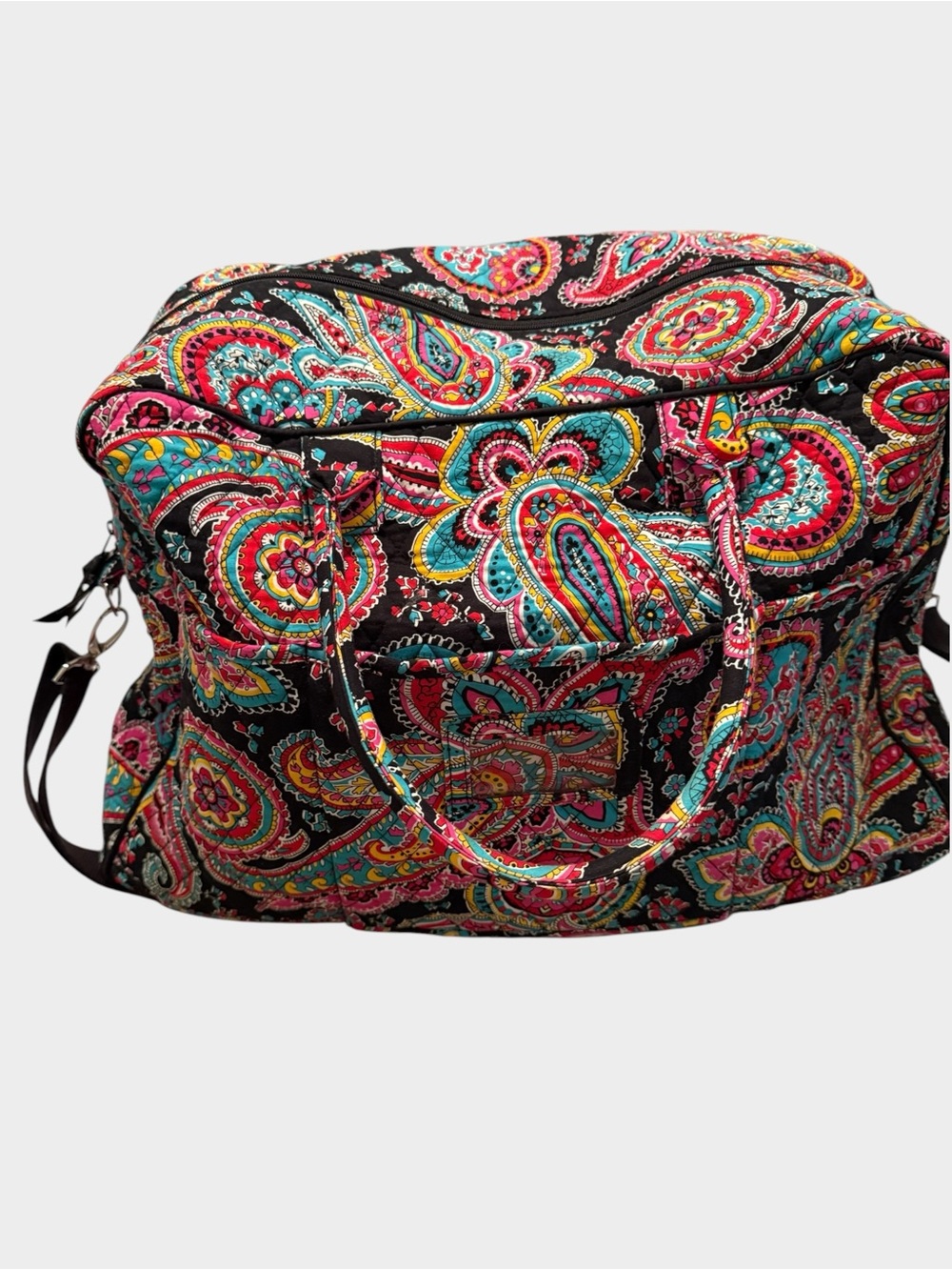 Vera Bradley Black Paisley Quilted Travel Bag with Pink, Teal & Yellow Accents